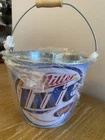 Vintage Miller Lite Beer Galvanized Metal Ice Bucket Wood Handle Bar Decor 10”