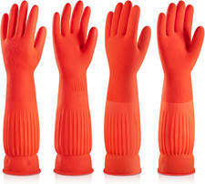 Rubber Dishwashing Cleaning Gloves 2-Pair - Fleece Lined, Reusable, Waterproof