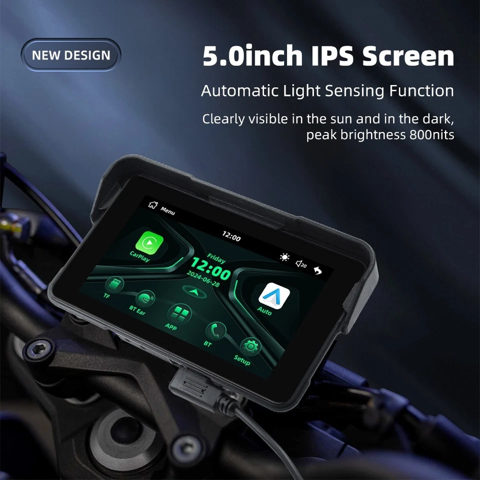 5" Motorcycle GPS Navigation Device Dual Bluetooth Wireless CarPlay/Android Auto - Image 4 of 4