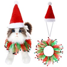 Christmas Cat Costume Santa Hat Collar Fits Small Dogs Fancy Holiday Pet Party