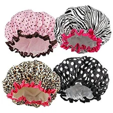 TCOTBE 4 Pieces Shower Cap for Women, Elastic and Reusable, Environmental 
