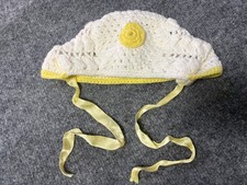 Handmade Hand Crocheted Hat Toddler Girls White  Yellow Bonnet