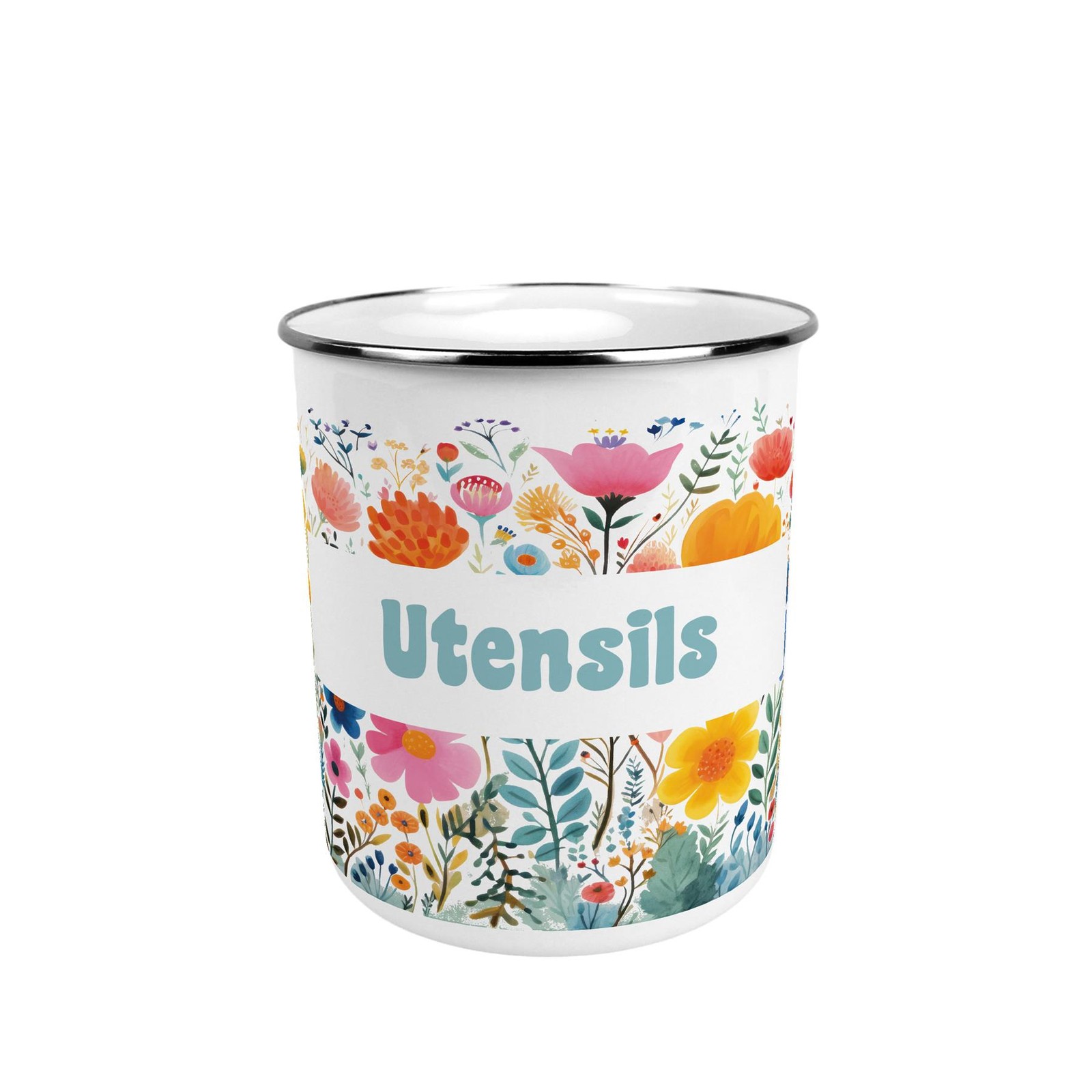 Bright Floral Metal Kitchen Utensil Storage Pot - Kitchen Organiser Floral Gift