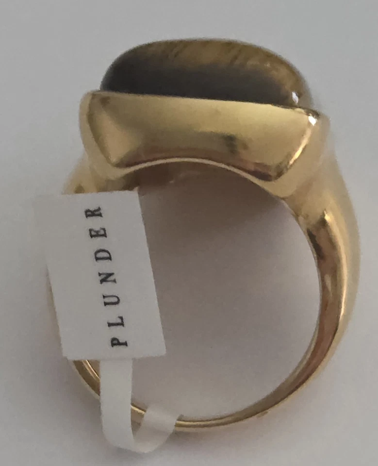 Anillo de saqueo - Talla 9, ojo de tigre rectangular grande, tono dorado, fuerte declaración Foto 2 de 4