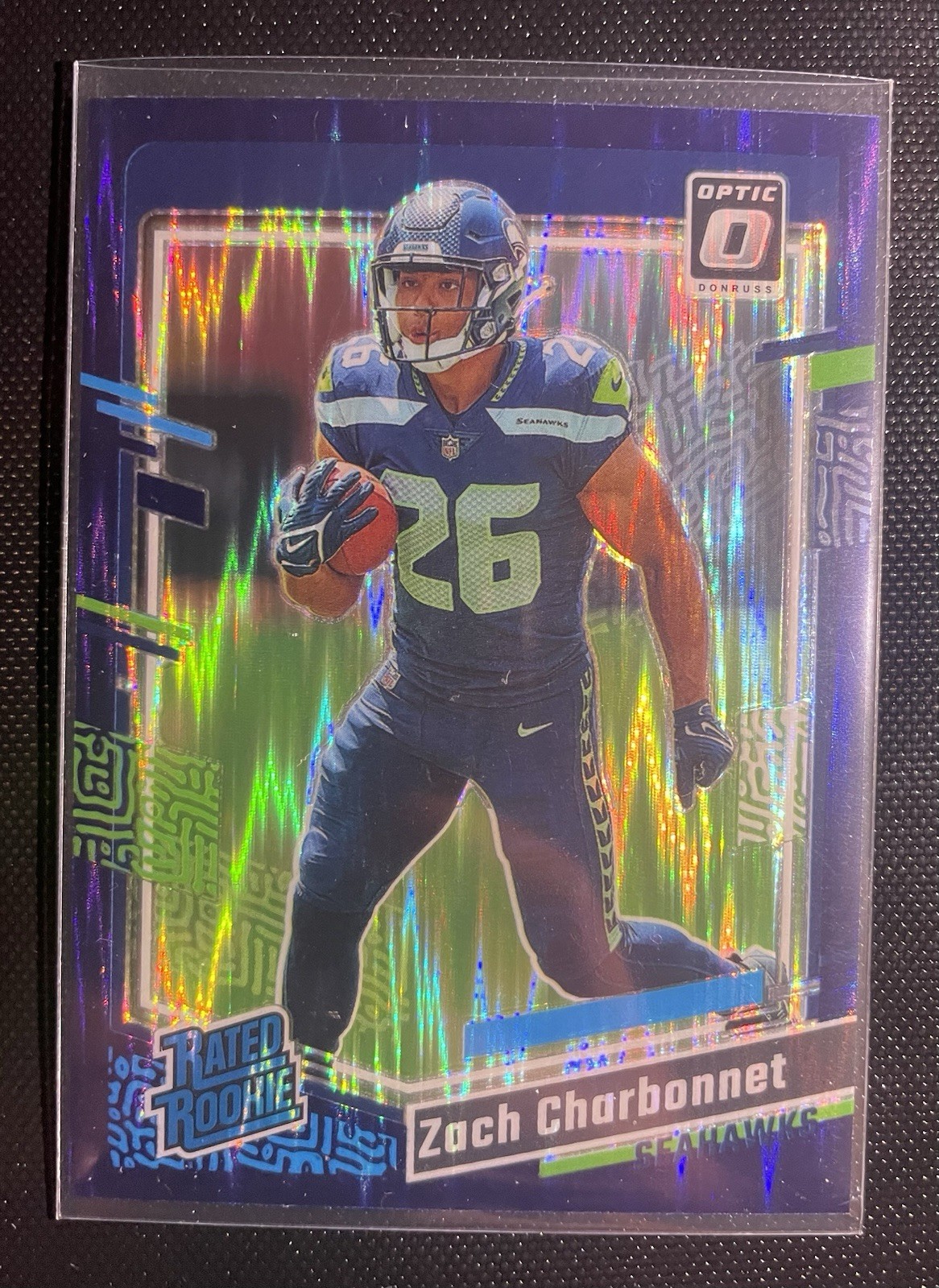 2023 Panini Donruss Optic - Rated Rookie Zach Charbonnet #294 Purple Shock Prizm