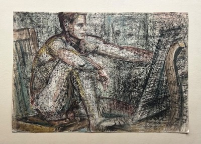 Aquarell Anonym Sitzender Mann im Atelier Expressiv 41,5 x 61 cm