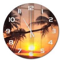 Moderne Wanduhr Aus GehäRtetem Glas Strand Sonnenuntergang WeißE Zeiger Fi60 Cm