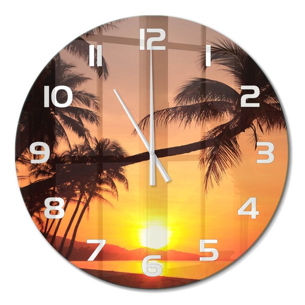 Moderne Wanduhr Aus GehäRtetem Glas Strand Sonnenuntergang WeißE Zeiger Fi60 Cm-image