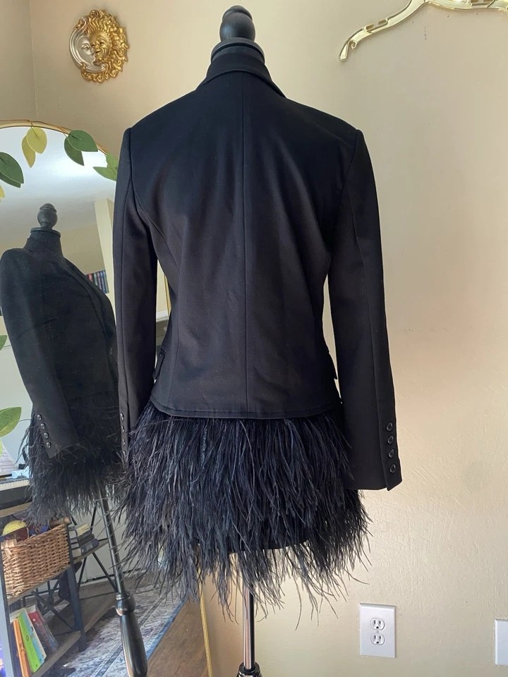 Blazer Elizabeth & James Negro Ribete Pluma Talla 6 Elegante Diseñador de Lujo Foto 3 de 4