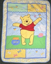 Vintage Disney Winnie The Pooh Quilted Baby Blanket Crib Comforter Hunny Pot