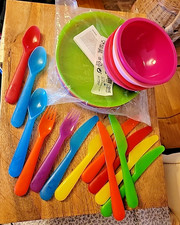 IKEA Kalas Rainbow Colored Plastic Plates Set of 6 NIP  Bowls  Utensils