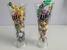 Miller Lite Mardi Gras 2000 Tall 8.5" Pilsner Weisen Style Plastic Beer Glasses