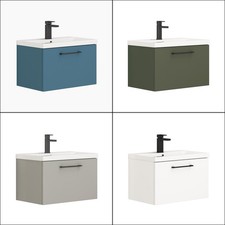 Image of Wall Hung Vanity Unit Basin Sink 1 Drawer Black Handle Multicolour 500/600/800mm