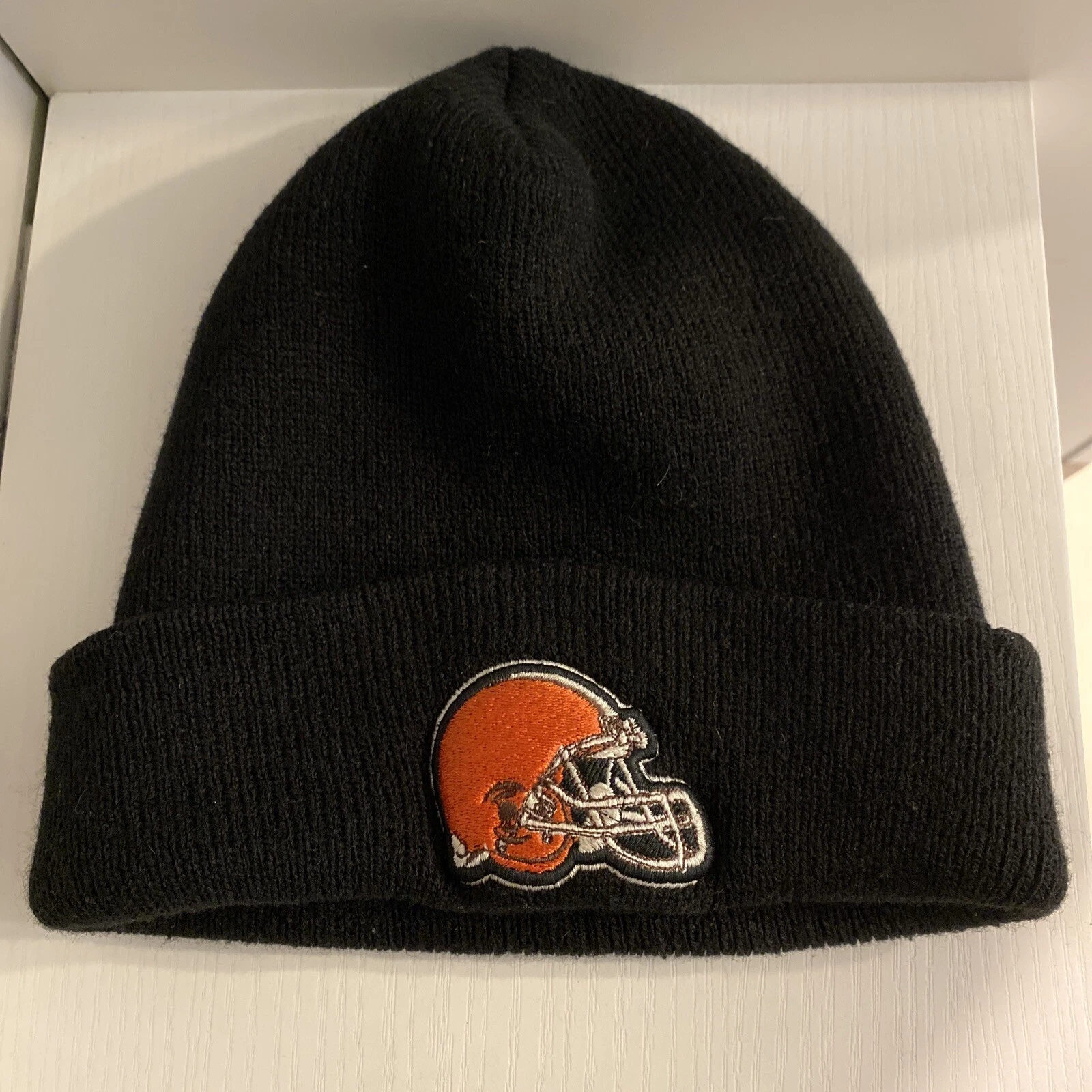 Vintage 90s NFL Cleveland Browns Football Knit Winter Beanie Hat Cap Black