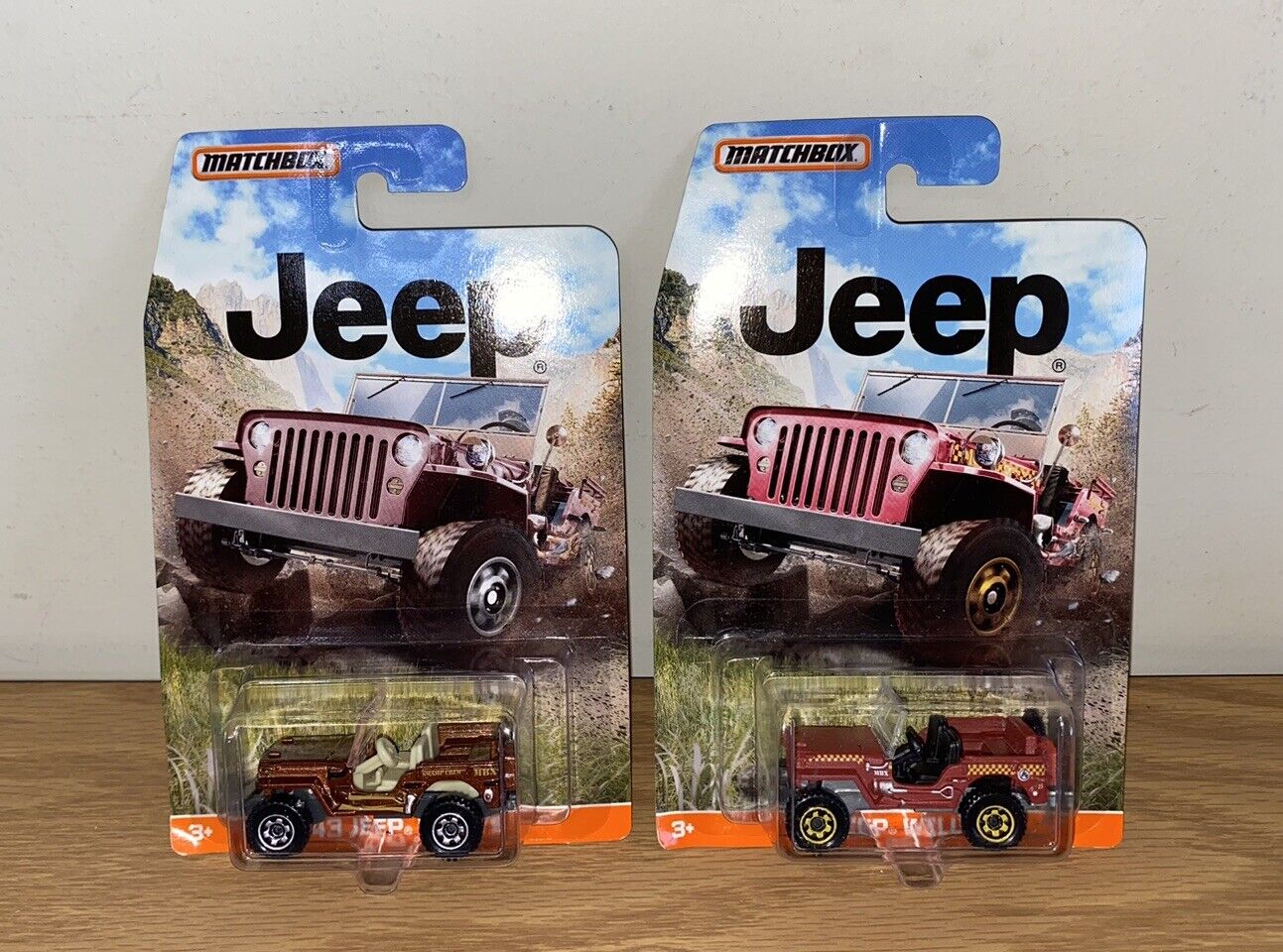 MATCHBOX JEEP WILLYS LOT OF 2 BROWN & RED 1:64 SCALE 2014