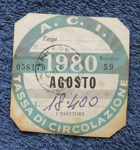 BOLLO AUTO 1980 TIMBRO ORIGINALE ACI AUTO D'EPOCA TASSA CIRCOLAZIONE