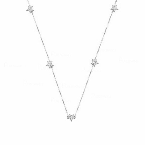 Collar de estrella de diamantes redondo de oro de 14 K cultivado en laboratorio creado en laboratorio joyería fina - Imagen 3 de 4