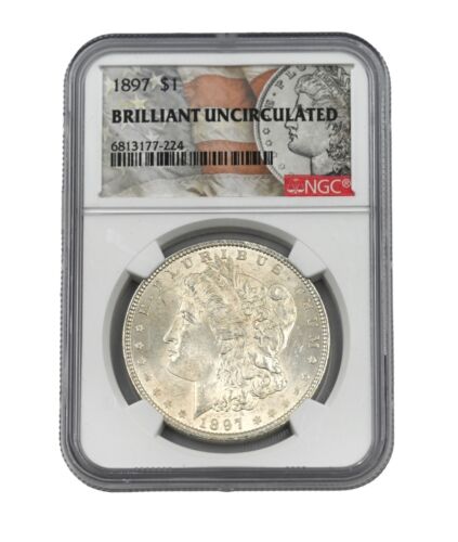 1897-P $1 MORGAN DOLLAR 90% SILVER US COIN NGC CERTIFIED BRILLIANT UNCIRCULATED - Zdjęcie 1 z 4