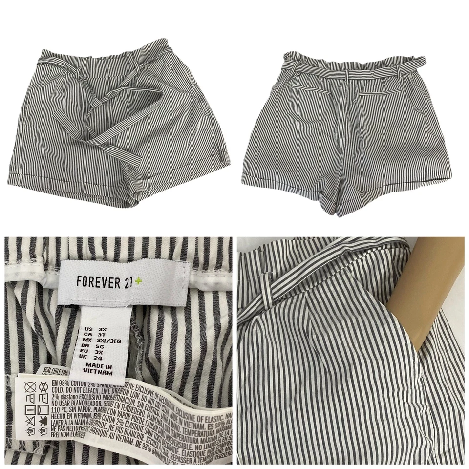 Forever 21 Shorts Womens 3X Paper Bag Railroad Stripe Coastal Gray Preppy Cuffed - Image 3 of 4