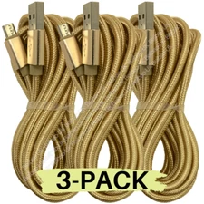3-Pack 10Ft/3M Micro USB Cable Braided Fast Charger Cord For Samsung LG Android