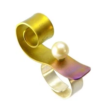 Giampouras 50821 ~ Anodized Colored Titanium Cocktail Ring with Pearl