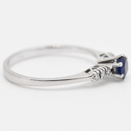 Gr. 55 - Vintage Weißgold 750/18K Achtkant Diamant 0,06 ct. Saphir Vorsteckring - Picture 3 of 6
