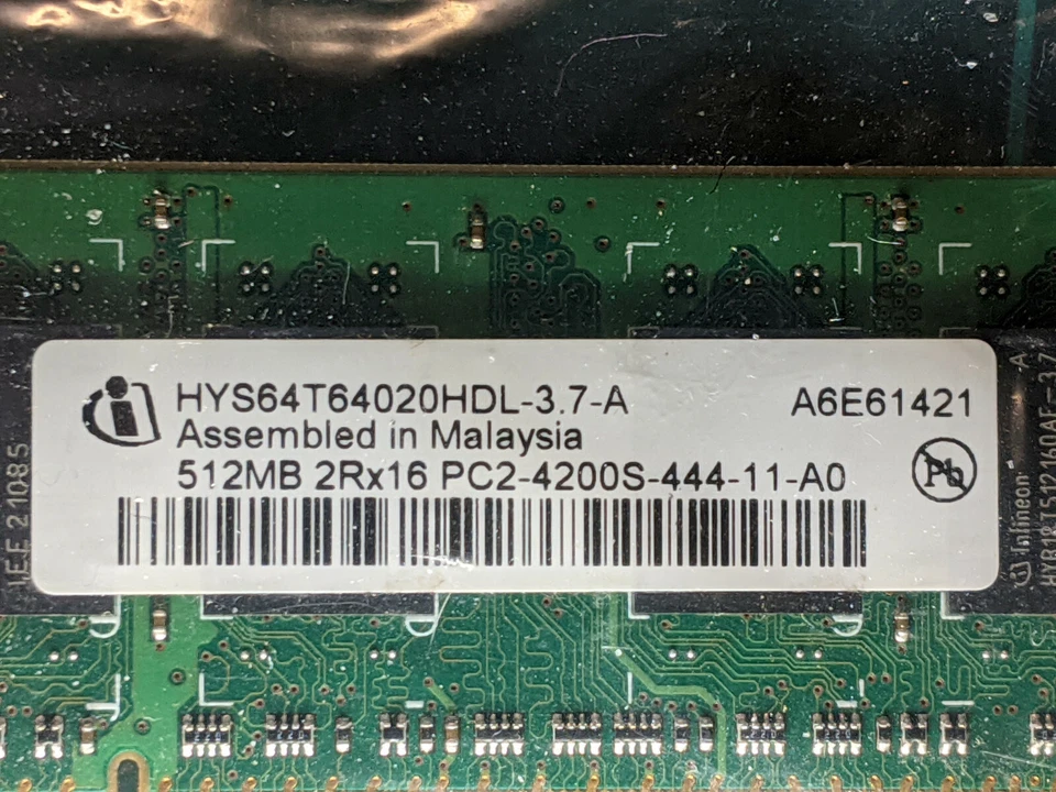 INFINEON HYS64T64020HDL-3.7-A 1GB (2x512MB) NOTEBOOK SODIMM DDR2 PC4200S  - Image 2 of 3