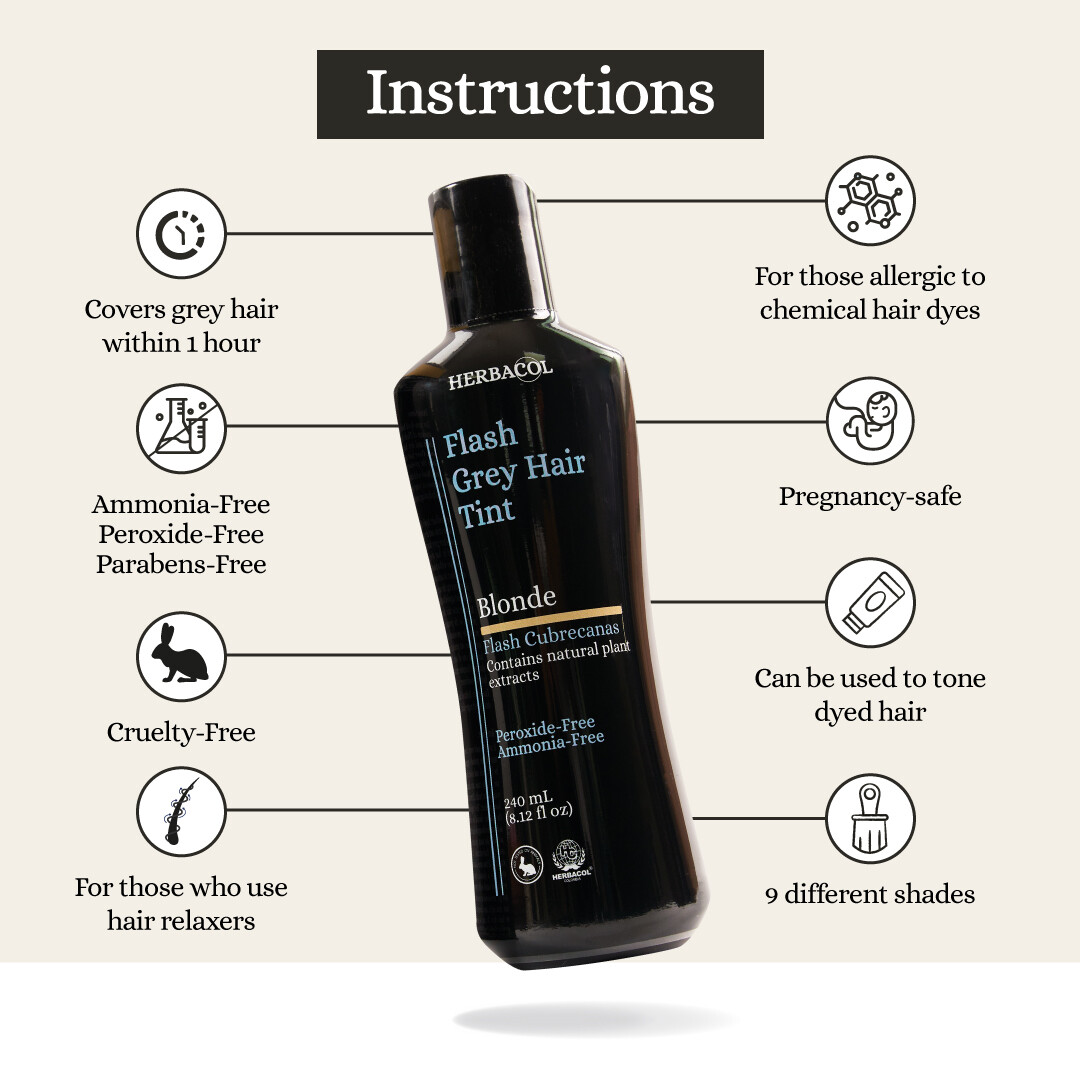 Herbacol "Flash" Gray Hair Cover, Root Touch Up, No Peroxide and No Ammonia 