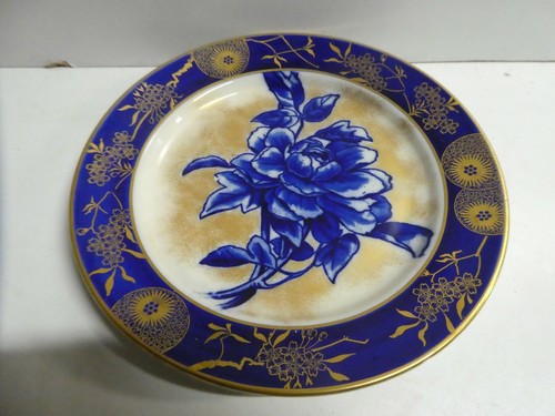 ROYAL DOULTON POTTERY PLATE FLO BLUE ROSE FLORAL GILT PAINTED DECORATED