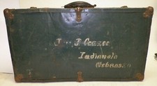 Vintage Antique Metal, Wood & Leather Travel Trunk Suitcase 26 1/4X14 1/4X8 3/4
