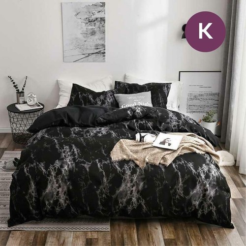Single/KS/Double/Queen/King/SK Soft Quilt/Duvet Cover Pillowcase Set-Dark Marble - Picture 5 of 7