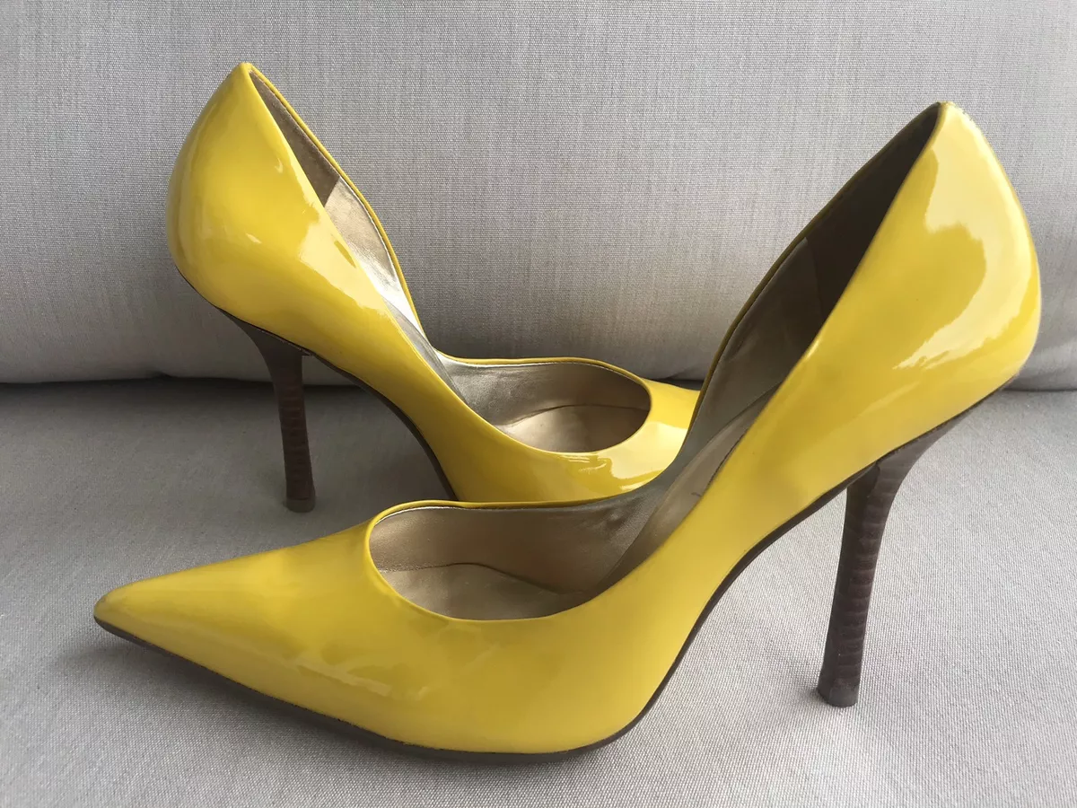 PaTeNT yeLLoW EUC Sz 7 LEATHER Pointy Toe Stilettos Heels PUMPS