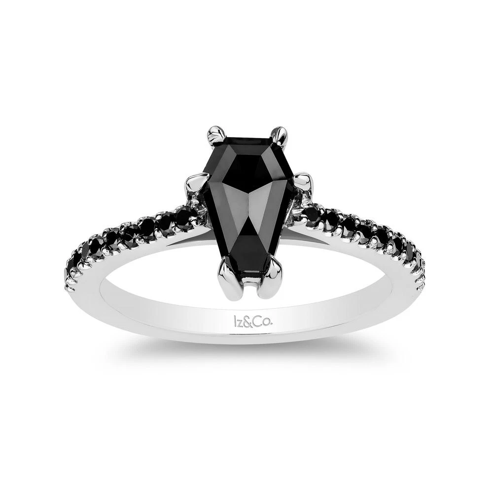 Coffin shaped black diamond ring deals