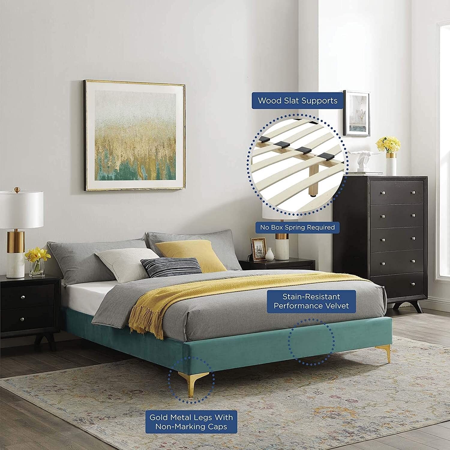 Modway Sutton Full Performance Velvet Bed Frame, Teal