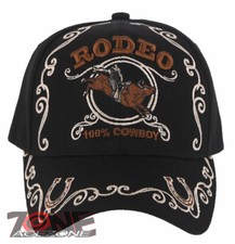 NEW RODEO 100 COWBOY RIDER HORSESHOE COWBOY BASEBALL CAP HAT BLACK