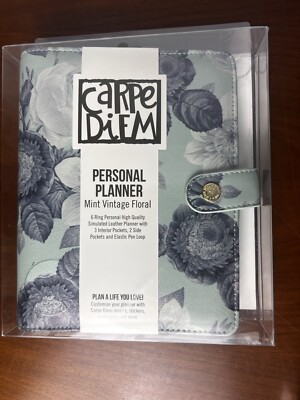 Carpe Diem - Personal Planner - Mint Vintage Floral 6 Ring Binder Agenda Cover