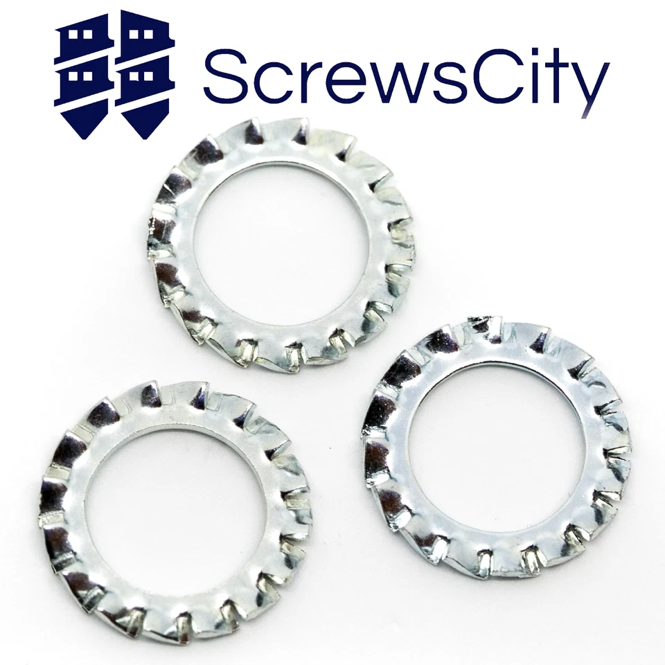 SCREWS CITY SERRATED LOCK WASHERS EXTERNAL TOOTH ZINC SHAKEPROOF ALL SIZES DIN 6798 A