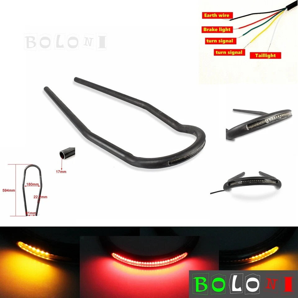 Aro de bucle de asiento trasero de motocicleta con marco de tubo de 7/8" con luz de freno LED para café racer Foto 4 de 4
