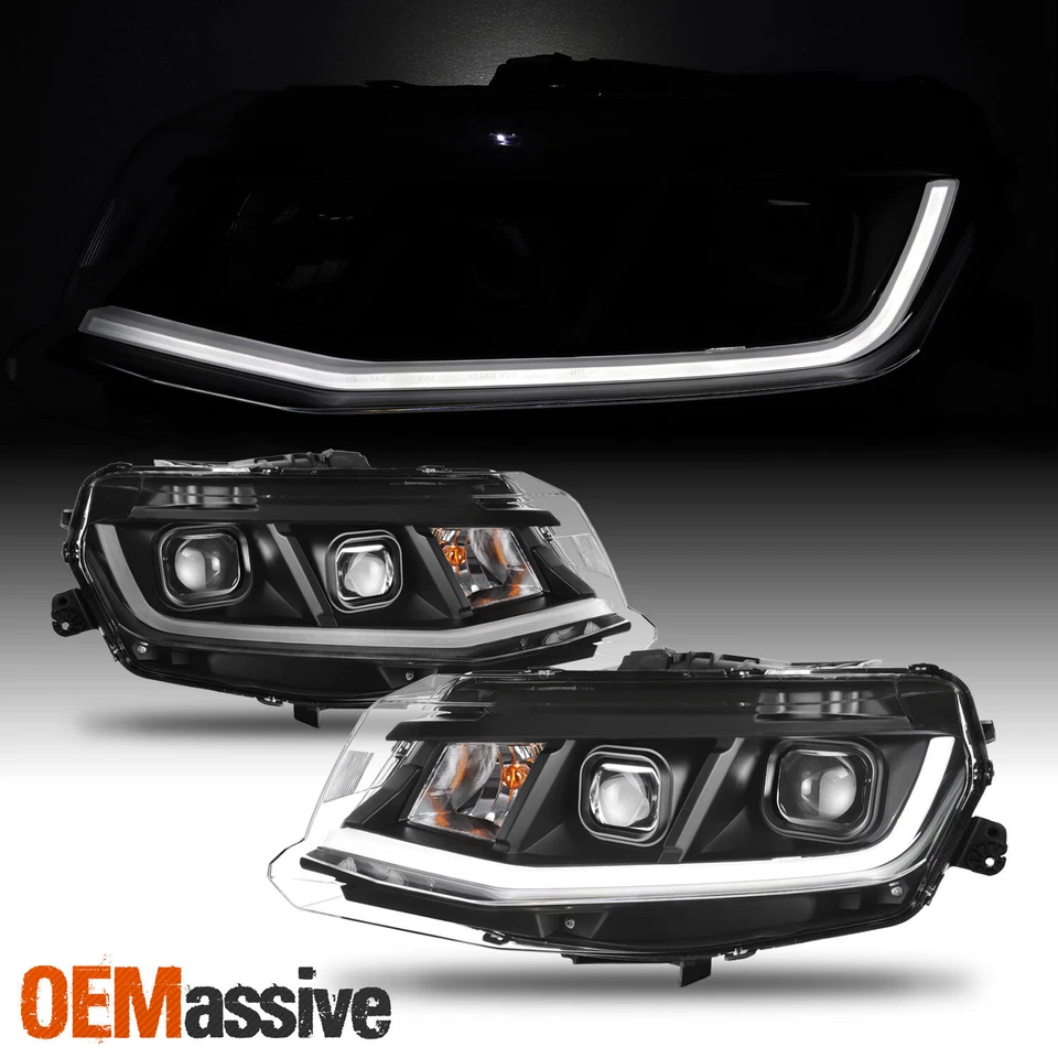 Faros proyectores de tubo LED para Chevrolet Chevy Camaro 2016-2018 carcasa negra Foto 2 de 4