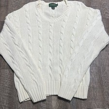 Vintage J Crew Fisherman Sweater Size XL Cream Heavyweight Chunky Knit Crew Neck