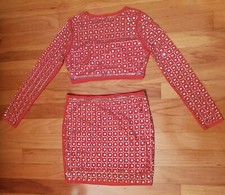 Bling Rhinestones Crop Top & Skirt Set - Bodycon - SPARKLE Clubwear SEXY Size XL