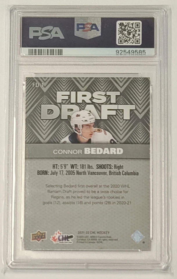 2021 Upper Deck CHL First Draft Red /99 Connor Bedard #FD1 PSA 9 - Image 2 of 2