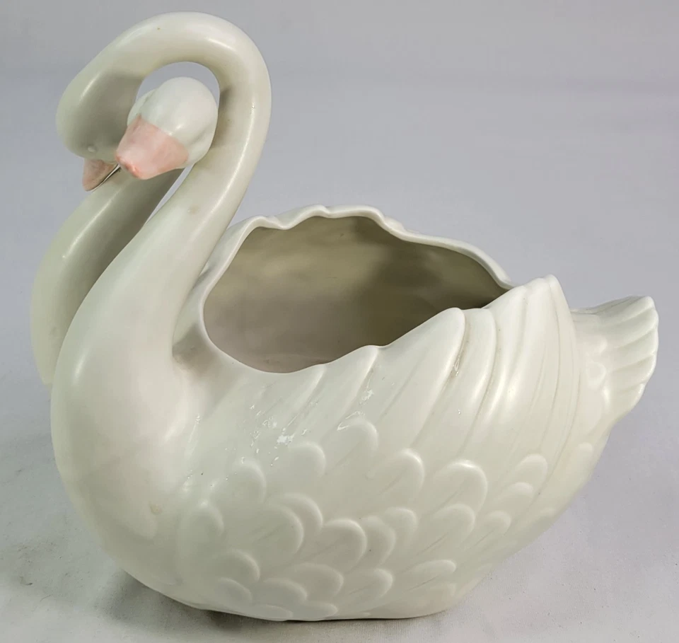 Vintage Fitz & Floyd Elegant White Double Swan - Keramik Vase / Übertopf - Bild 2 von 4