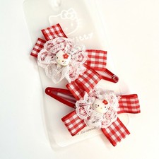 Hello Kitty 2014 Snap Hair Clips 2pc Lace Bow Set Sanrio Nakajima USA New