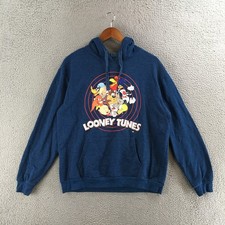 Looney Tunes Pullover Hoodie Youth XL Graphic Long Sleeve Cotton Blend Blue