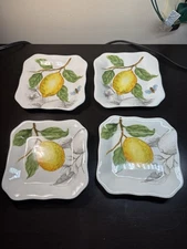 Maxcera LEMON Square APPETIZER TIDBIT SNACK PLATES set 4 lemons 5" NEW 