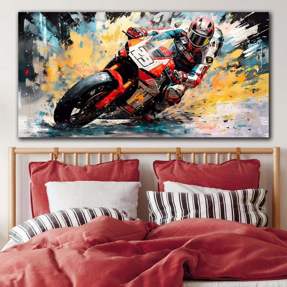 Arte de parede de motocicleta para quarto, grafite decoração de parede de corrida de motor para viver... - Imagem 4 de 4