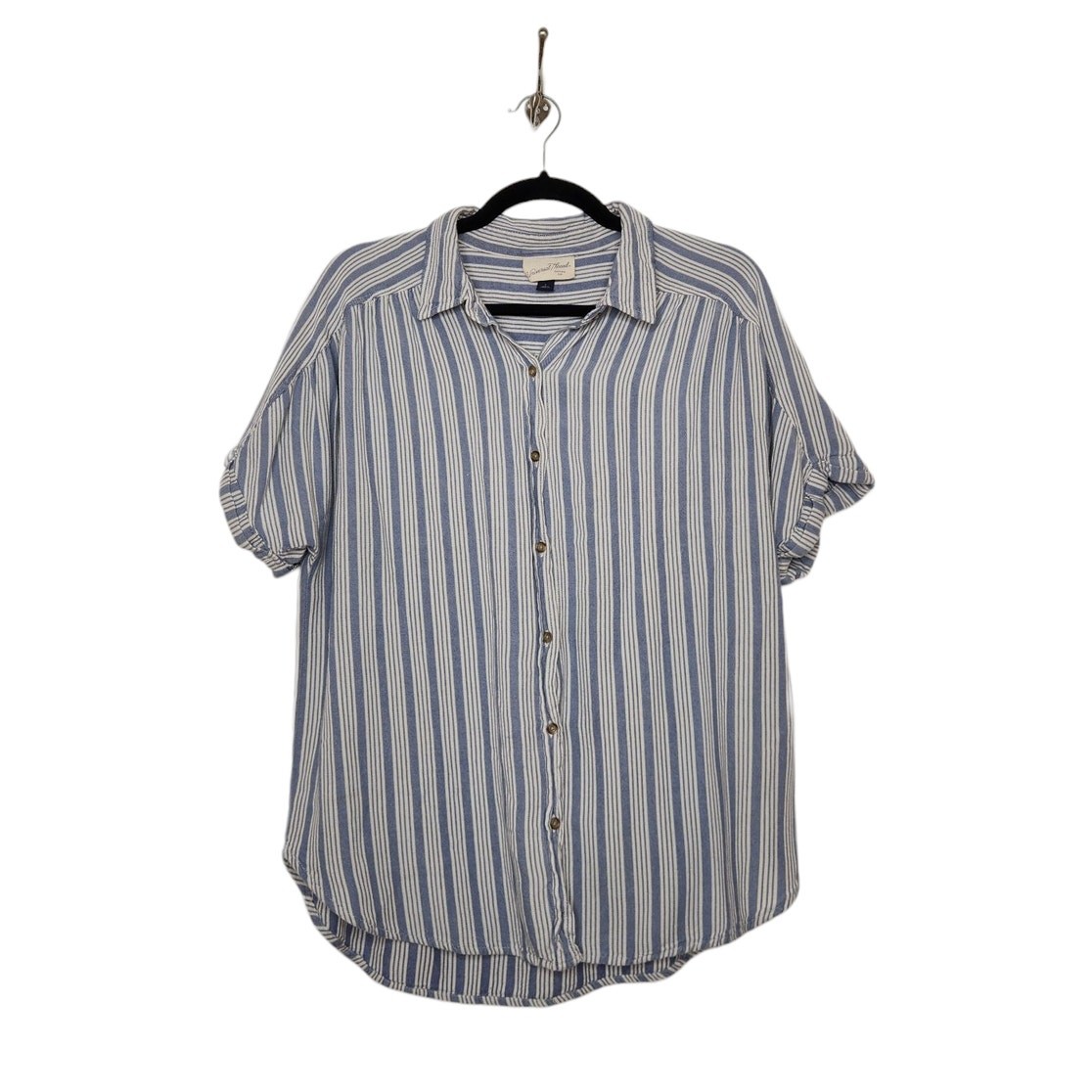 Universal Thread Blue Striped Rayon Button Shirt … - image 1