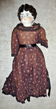 Antique German 18  Flat Top Highbrow China Shoulder Head Doll Floral Dress
