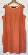 Talbots 100% Silk Sheath Dress sz 16 Coral Orange Sleeveless Colored Trim Career